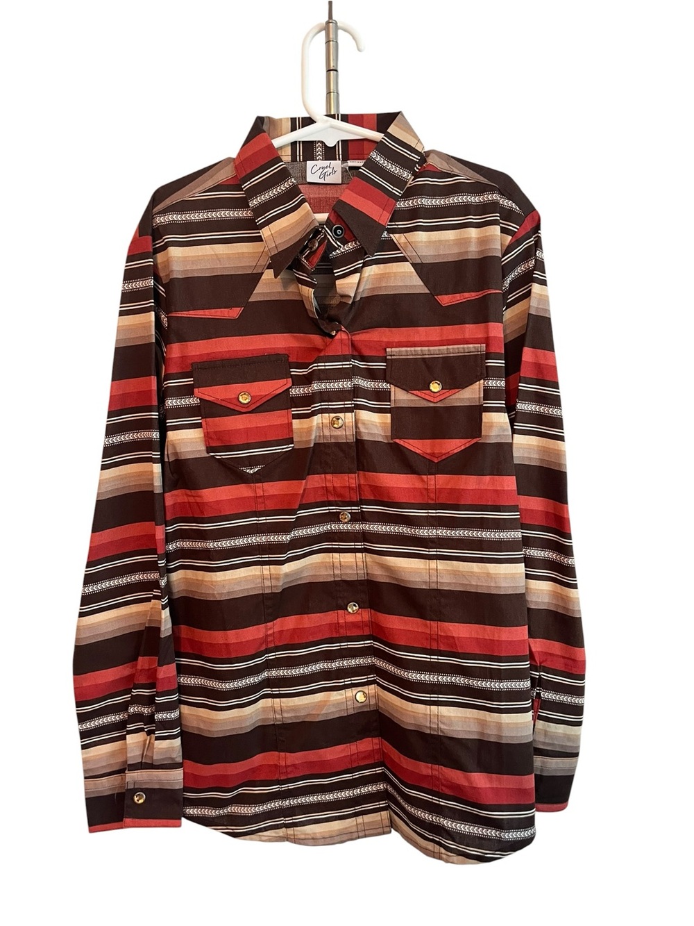 Cruel Girls Western Snap Shirt Girls Large 10 NWT Brown Red Stripe Cowgirl Rodeo